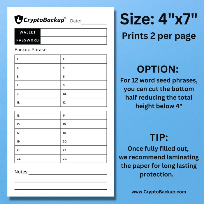 Crypto Backup Seed Phrase Template, Printable, Crypto Wallet, PDF - Etsy